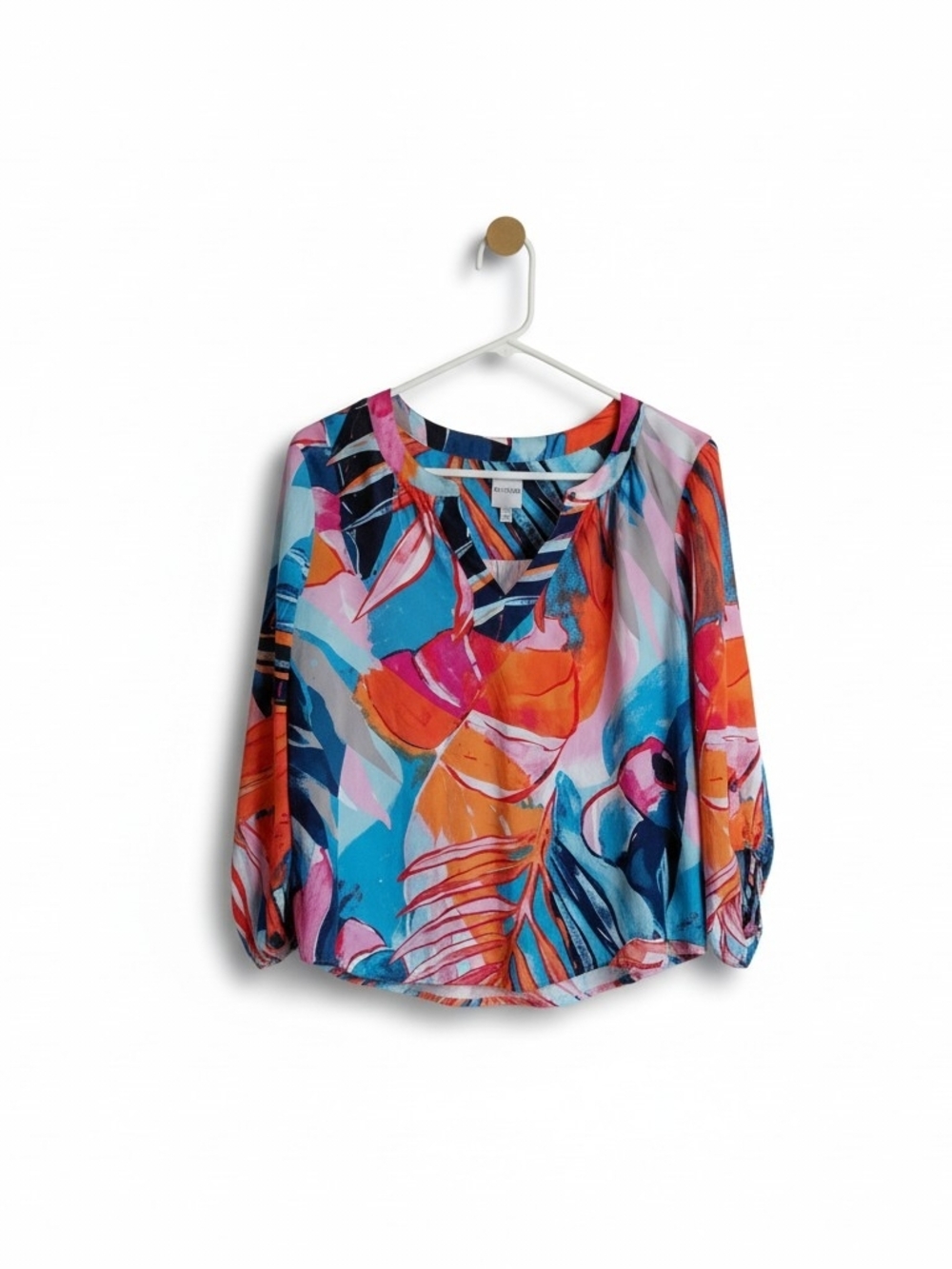 NIC+ZOE Colorful Tropical-Print Scoop Blouse in Blue, Orange & Pink
